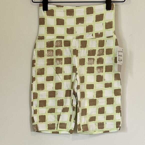 NWT bp High Waist Bike Shorts in Green Ivory Tic Tac Checkerboard - XXS - Picture 2 of 7